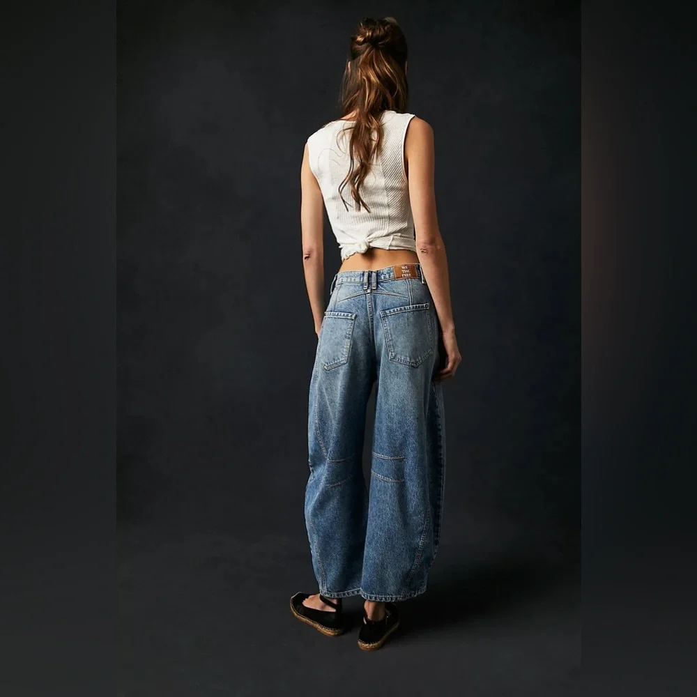 Free People Blue Vintage Wash Barrel Jeans